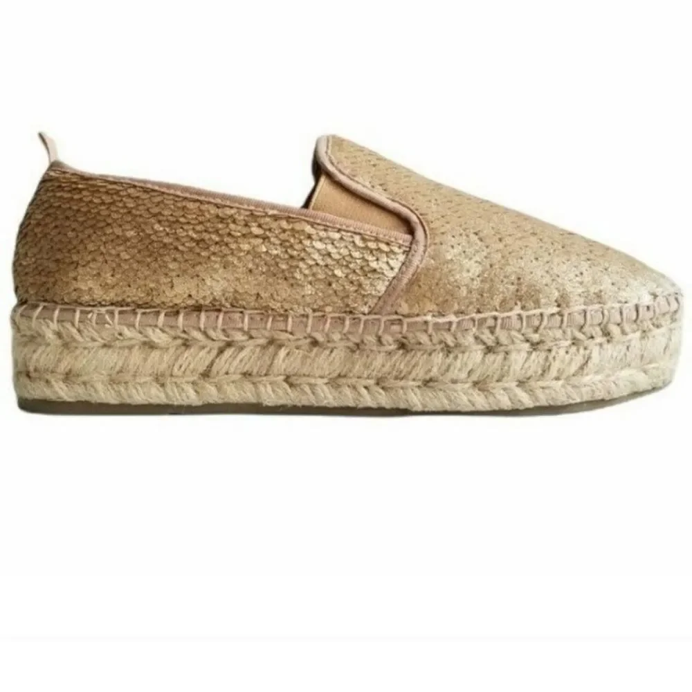 Steve Madden Popi Platform Gold Glitter sequins Espadrille Loafers 10B